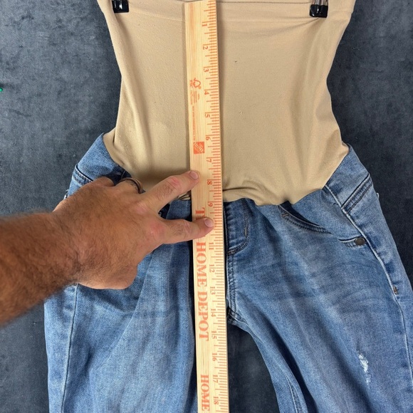 Indigo Blue Wide Panel Maternity Blue Jeans with Distressed Details Sz L - Picture 7 of 11